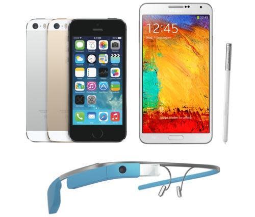 iPhone 5s, Galaxy S3, and Google Glass