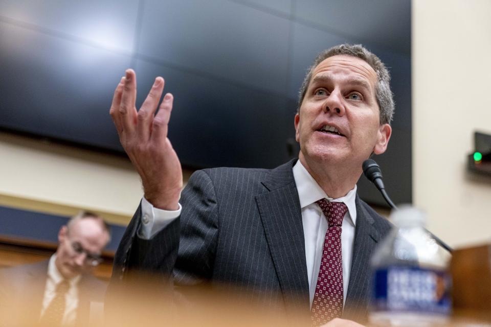 Federal Reserve Board of Governors Vice Chair for Supervision Michael Barr testifies at a House Financial Services Committee hearing on recent bank failures, on Capitol Hill, Wednesday, March 29, 2023, in Washington. (AP Photo/Andrew Harnik)