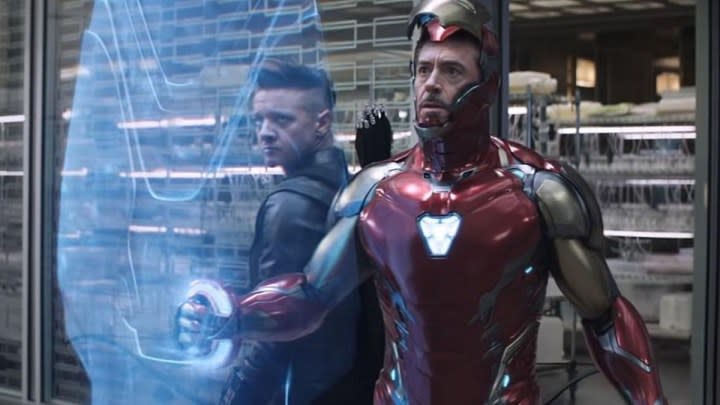 Jeremy Renner and Robert Downey Jr. in Avengers: Endgame.