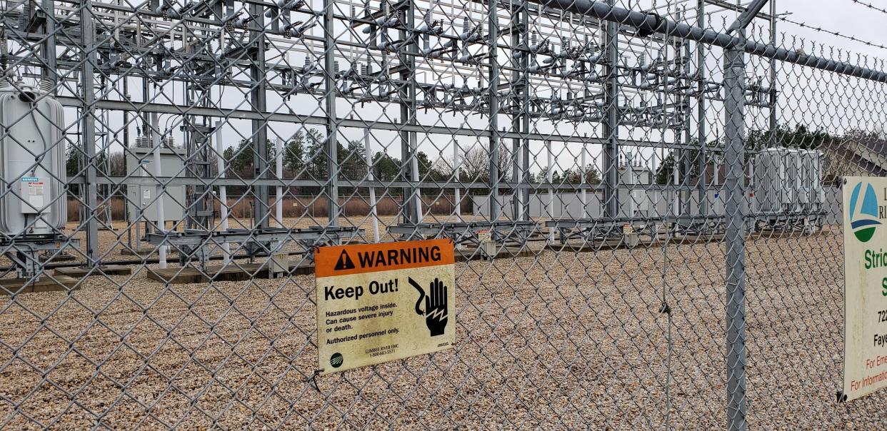 A electrical substation operated by Lumbee River Electric Corp, located off Strickland Bridge Road in Cumberland County, NC, is shown on Feb. 3, 2023.