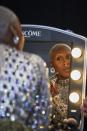 <p>Cynthia Erivo touches up backstage on Sunday at the 74th British Academy Film Award at Royal Albert Hall in London.</p>