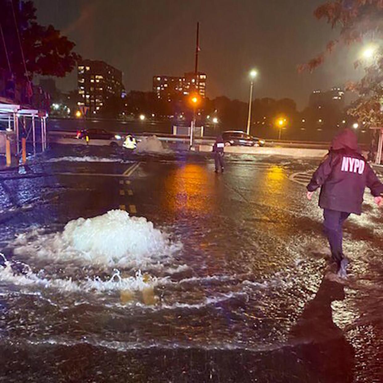 This photo provided by the New York City Police Department shows flooding on New York York's Upper East Side, Wednesday, Sept. 1, 2021.