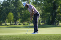 Max Homa putts on the 15th green during the second round of the PGA Zurich Classic golf tournament at TPC Louisiana in Avondale, La., Friday, April 21, 2023. (AP Photo/Gerald Herbert)