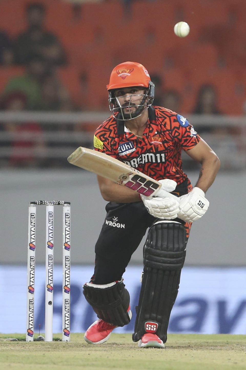 Sunrisers Hyderabad's Nitish Kumar Reddy plays a shot during the Indian Premier League cricket match between Sunrisers Hyderabad's and Punjab Kings in Mohali, India, Thursday, April . 9, 2024.(AP Photo/Surjeet Yadav)