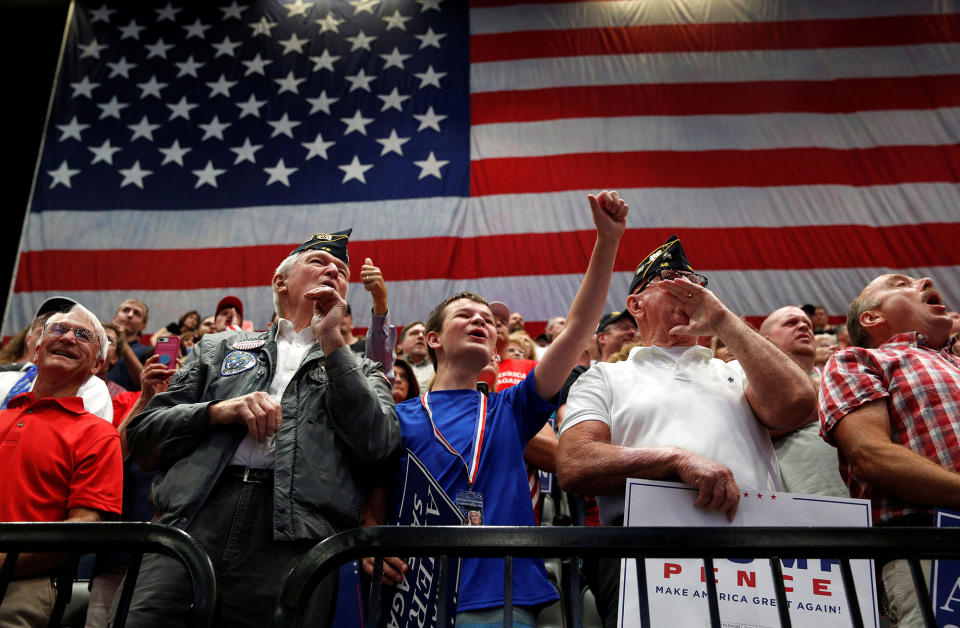 <p>Supporters cheer as President Donald Trump speaks during a rally at the U.S. Cellular Center in Cedar Rapids, Iowa, June 21, 2017. (Photo: Scott Morgan/Reuters) </p>