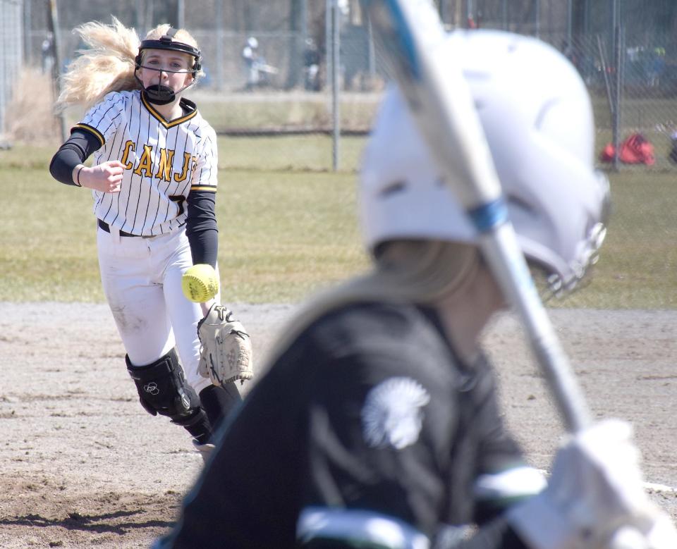 Canajoharie Cougar Kirsten Hyney delivers a pitch against Unatego Saturday during the Kris Haver Memorial Tournament at Mudville.