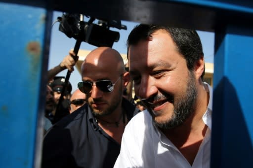 Italy's new hardline interior minister Matteo Salvini visits a migrant centre in Pozzallo, in the south of Sicily