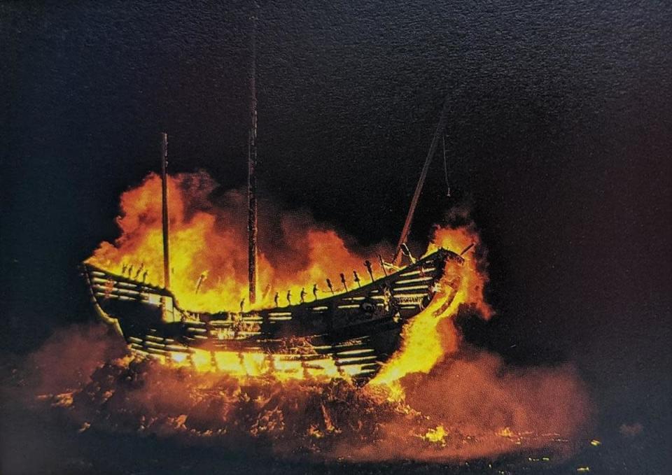 五雲宮上次燒王船是1992年，當時是濁水溪以北首見。（翻攝《七大巡》）