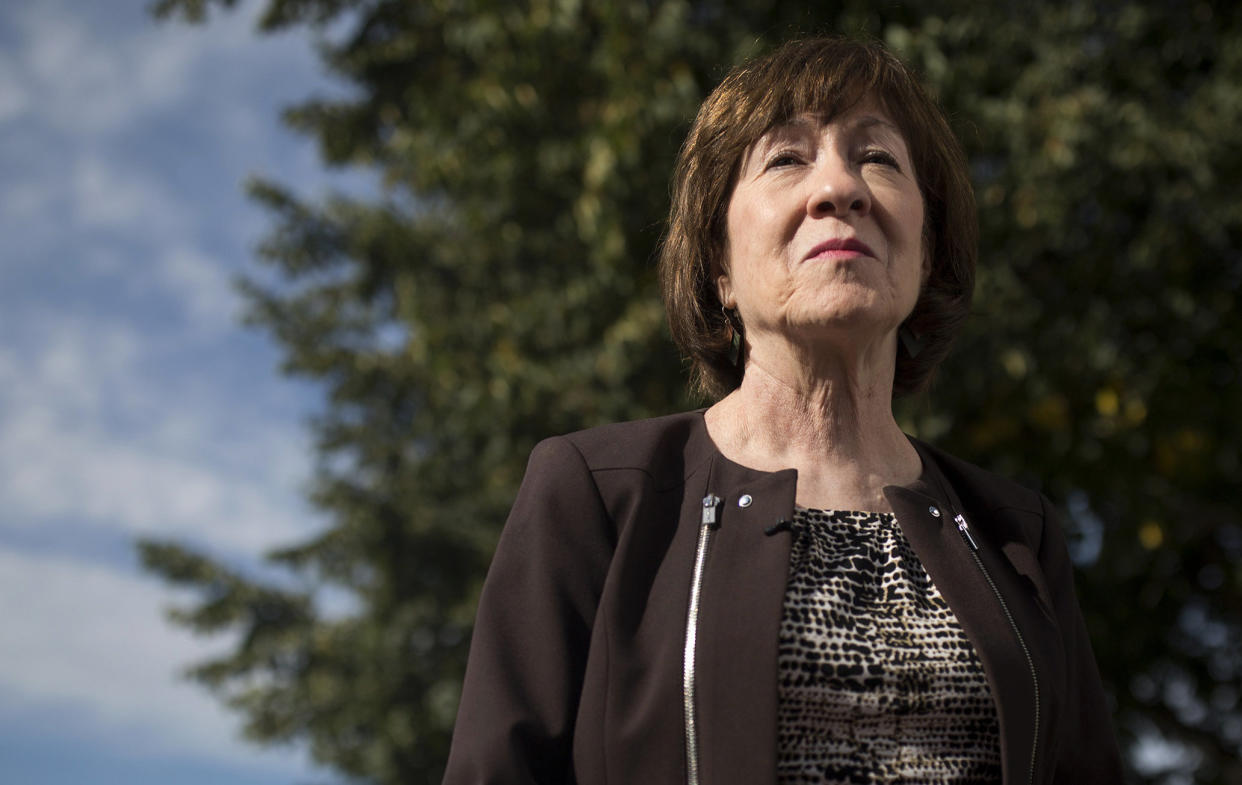 Sen. Susan Collins (R-Maine) speaks with members of the press on Sept. 7, 2018 regarding the nomination of Brett Kavanaugh to the Supreme Court.