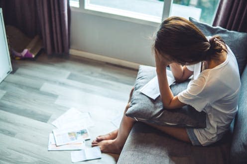 <span class="caption">What the 'credit' in Universal Credit actually means.</span> <span class="attribution"><a class="link " href="https://www.shutterstock.com/image-photo/young-women-worried-about-bills-789678214?src=yTFgisO_2_R7E_03ub5xaw-2-9" rel="nofollow noopener" target="_blank" data-ylk="slk:Fure/Shutterstock;elm:context_link;itc:0;sec:content-canvas">Fure/Shutterstock</a></span>