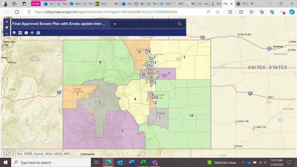 Colorado's state Senate districts. There are 35 districts for the Colorado Senate.