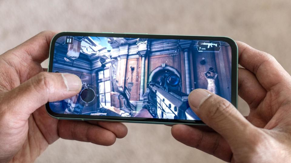 First person shooter being played on the Google Pixel 8a.