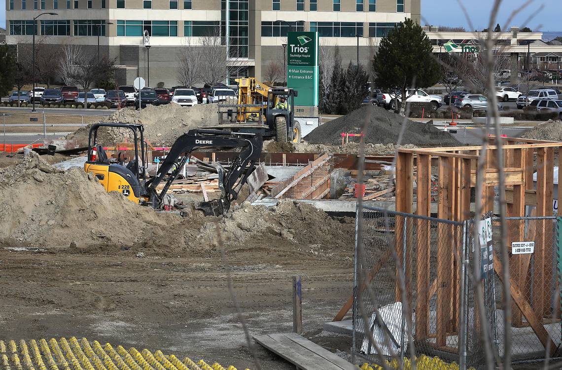 Crew members from Chervenell Construction Co. work on a new building at 3813 Plaza Way in the Southridge area in Kennewick. The new 3,200-square-foot facility will be a donation drop-off, receiving and sorting facility for the local Goodwill Industries agency.