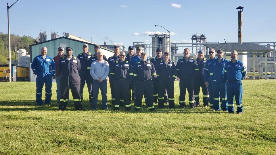 One of the rotating 12-hour shift crews at the Braskem America plant in Neal, West Virginia that participated in a 28-day live-in to produce polypropylene, a material used in personal protective equipment. (photo courtesy of Braskem America)