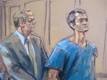 Ross Ulbricht , who prosecutors say created the underground online drugs marketplace Silk Road, makes an initial court appearance with his lawyer Joshua Dratel (L) in New York, February 7, 2014. REUTERS/Jane Rosenberg