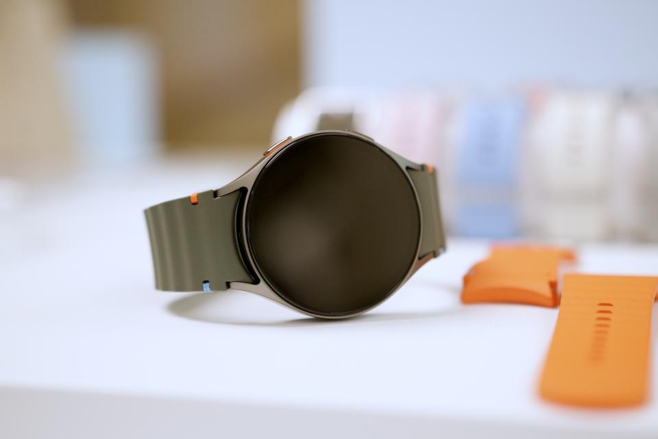 The Samsung Galaxy Watch 7 resting on a table.