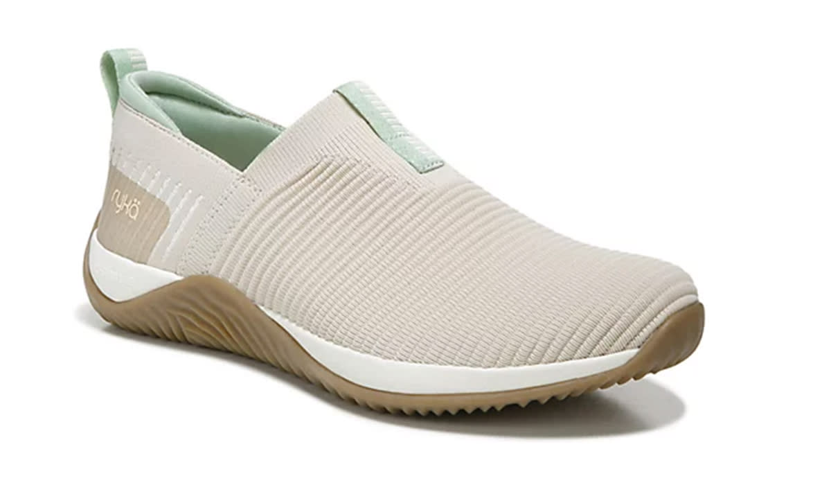 Nude and sage green slip on sneaker