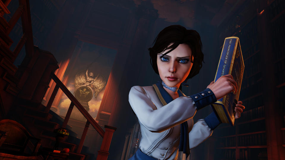 This publicity photo released by 2K Games/Irrational Games shows the character, Elizabeth, in a scene from the video game "BioShock Infinite." With an enterprising blend of art and technology, the creators of "BioShock Infinite" have aspirations that she’ll be the most human-like character to ever appear in a video game. (AP Photo/2K Games/Irrational Games)