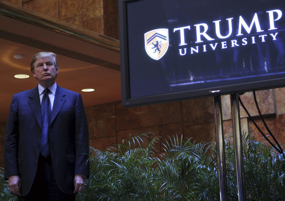 Donald Trump at a media conference announcing the establishment of Trump University, May 23, 2005 in New York City. (Getty Images)