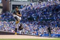 Apr 8, 2019; Chicago, IL, USA; Pittsburgh Pirates relief pitcher Jameson Taillon (50) pitches during the first inning against the Chicago Cubs at Wrigley Field. Mandatory Credit: Patrick Gorski-USA TODAY Sports