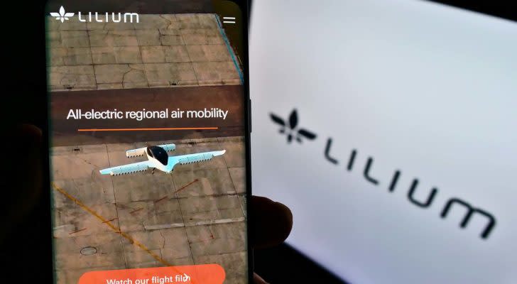 The website for Lilium (LILM) is displayed on a smartphone screen.