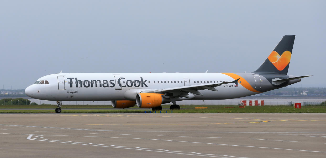 A Thomas Cook flight takes off at Liverpool John Lennon Airport