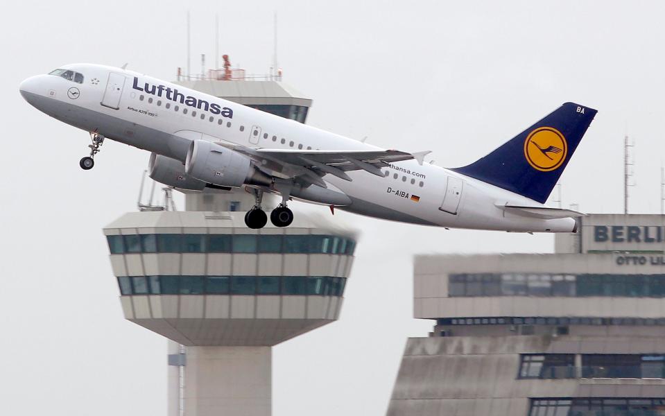 A Lufthansa airplane lifts off at the Tegel airport in Berlin