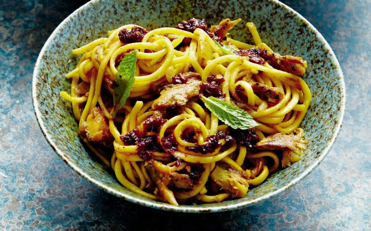 Curried mackerel noodles  - Clare Winfield