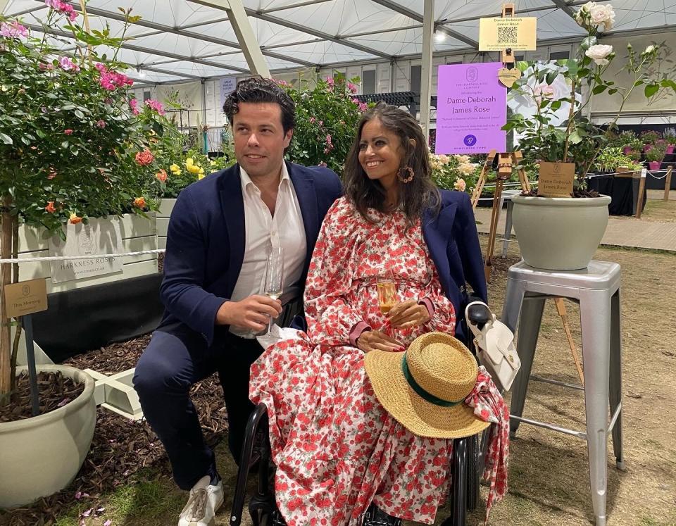 Dame Deborah James with her husband, Sebastien Bowen, at the Chelsea Flower Show last month. (PA)