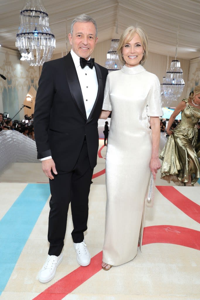 Disney CEO Bob Iger and his wife, Willow Bay, attended the 2023 Met Ball honoring late Chanel designer Karl Lagerfeld. Disney and Lagerfeld collaborated on a collection of clothing and shoes that featured iconic Disney characters like Donald Duck. Getty Images for The Met Museum/Vogue