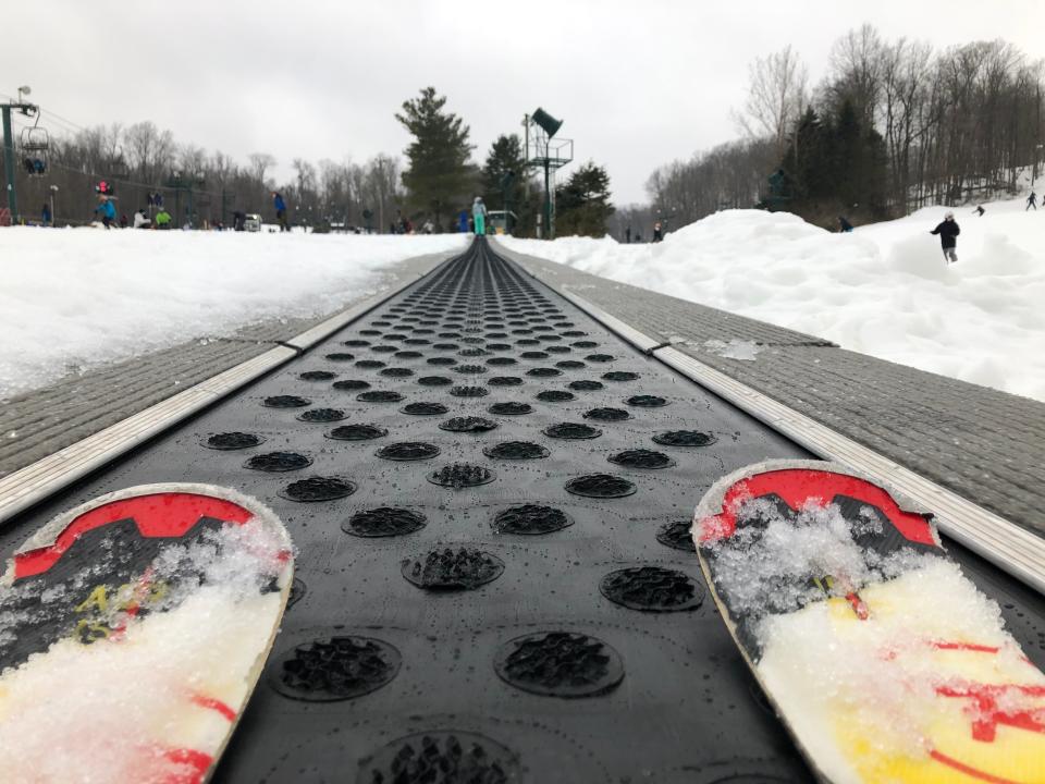 A conveyor belt, similar to this one at Bittersweet Ski Resort, will transport bunny slope and tubing hill riders this season at Timber Ridge Ski Area near Kalamazoo.
