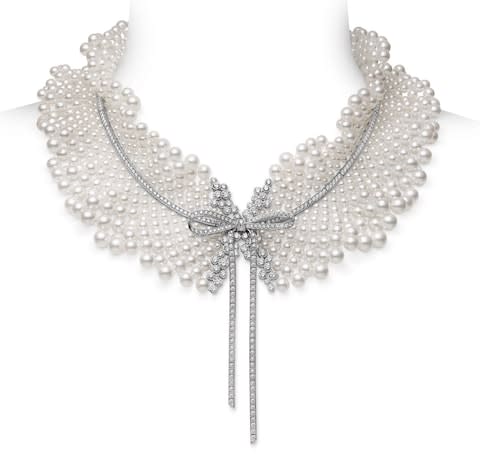 Mikimoto white gold, diamond and Akoya cultured pearl necklace