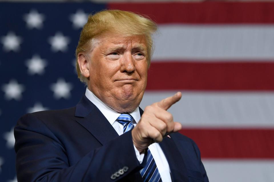 President Donald Trump on Aug. 13, 2019, in Monaca, Pennsylvania.