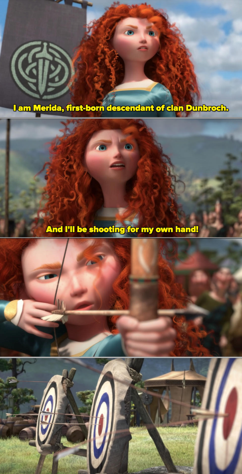 Merida shooting arrows at targets