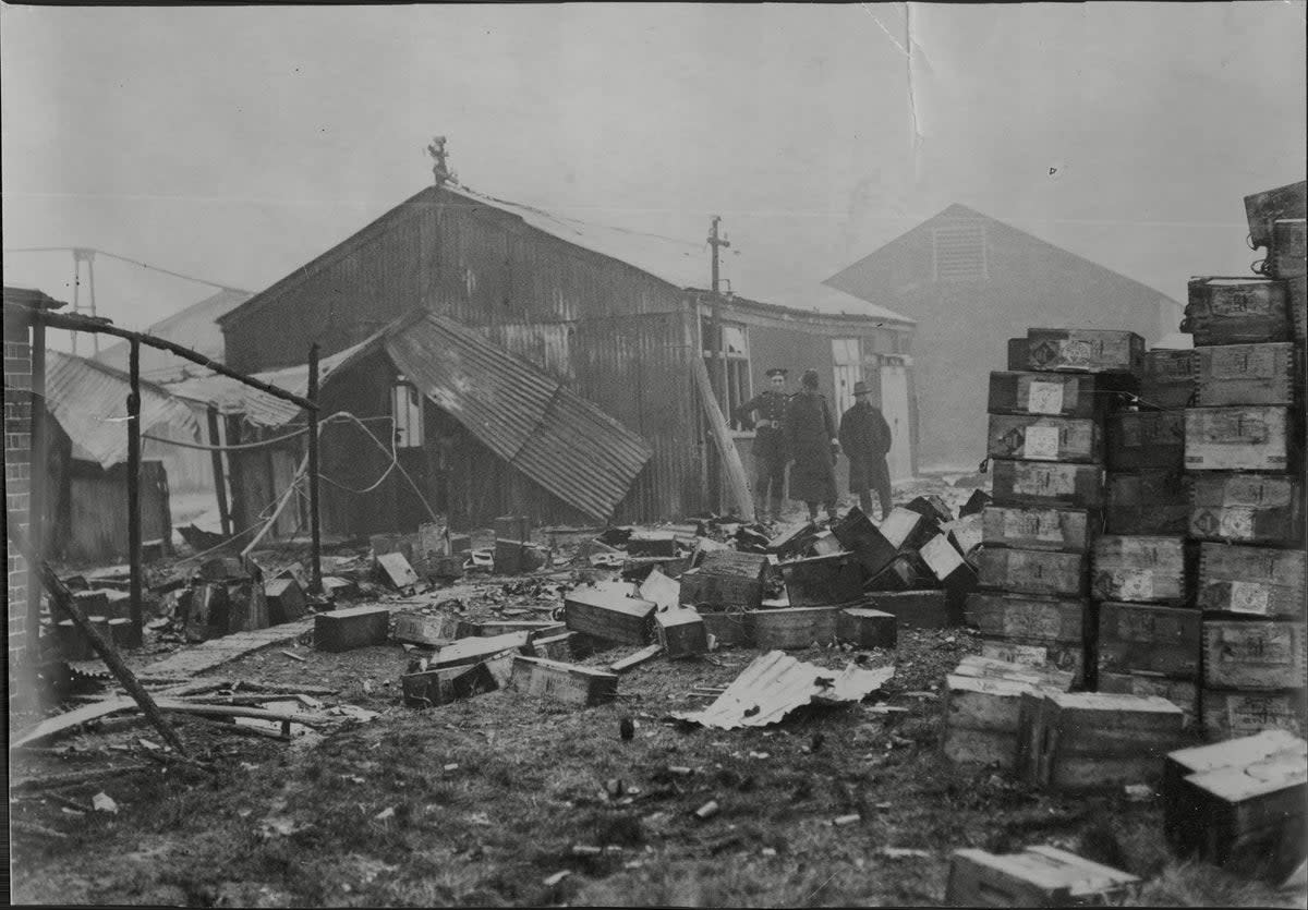 The scene of an explosion at the Slade Green munition works in 1924 (Associated Newspapers)