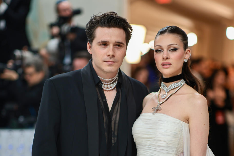 NEW YORK, NEW YORK - MAY 01: (L-R) Brooklyn Beckham and Nicola Peltz Beckham attend The 2023 Met Gala Celebrating 