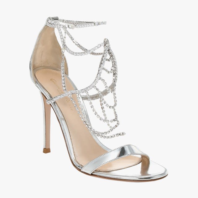 Gianvito Rossi metallic silver crystal ankle sandals, $1,695, saks.com