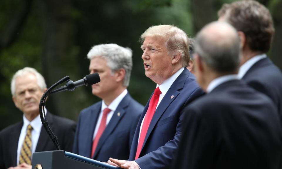 Donald Trump speaks in the Rose Garden at the White House on 29 May.