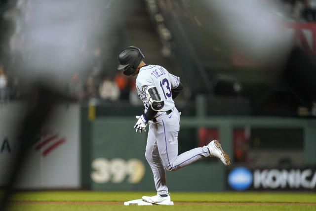 DENVER, CO - SEPTEMBER 08: Colorado Rockies first baseman C.J. Cron (25)  fields his position during an MLB game against the San Francisco Giants on  Sept. 8, 2021 at Coors Field in