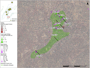 Detailed Target Map of Ipueiras, with Trado® Drilling Results and Trenching