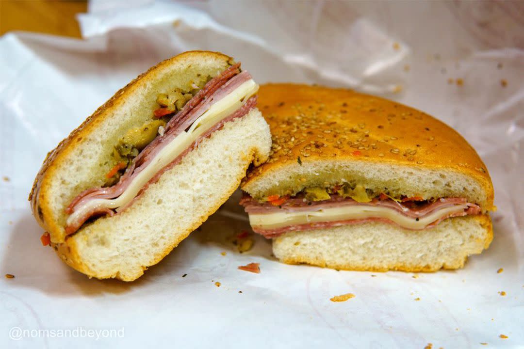stacked muffuleta sandwich