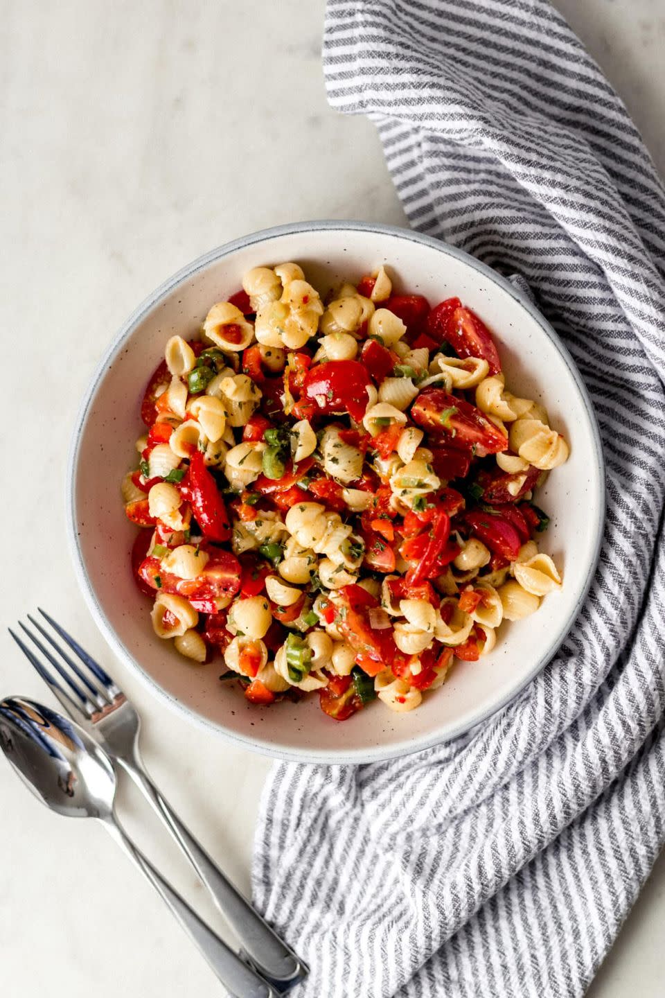 lemon pasta salad with red peppers