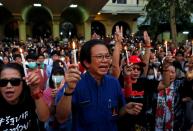 Protest against court's decision that dissolved Future Forward party at Thammasat University in Bangkok