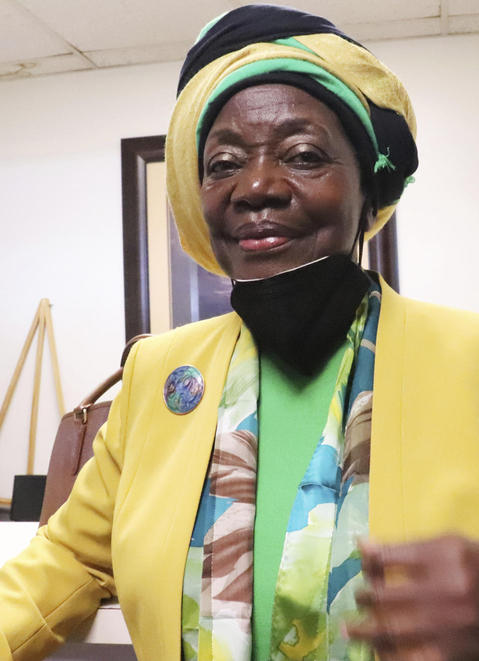 Olive Sterling, poses for a photo after the "Caribbean Sabbath" at Metropolitan Seventh-day Adventist Church in Hyattsville, Md., on Saturday, Feb. 18, 2023. She described herself as "from a little place in Jamaica called Redberry." (Adelle M. Banks/RNS via AP)