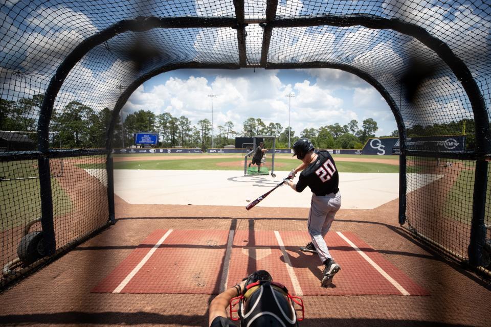 Texas Tech outfielder Dalton Porter (20) takes batting practice on Thursday in preparation for the NCAA Statesboro Regional in Statesboro, Georgia. Tech, seeded No. 3, takes on No. 2 seed Notre Dame at 1 p.m. CDT Friday.