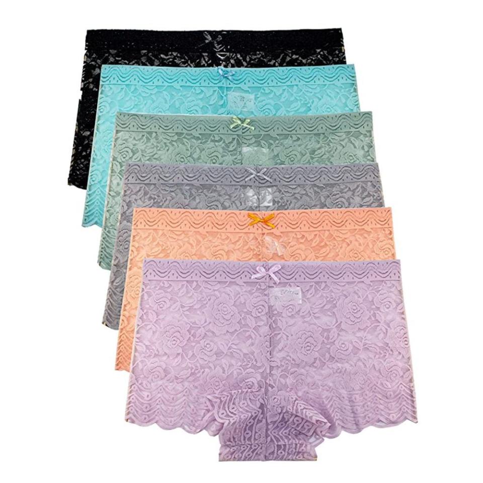 6) Barbra Lingerie Lace Boyshort Panties (6-Pack)