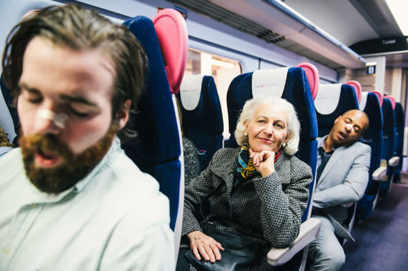 Mandatory Credit: Photo by REX Shutterstock (4677881f)First Great Western helps passengers enjoy a relaxing journey by minimising the snores during National Stop Snoring Week.First Great Western offering free nasal strips to coincide with National Stop Snoring Week, Britain - 19 Apr 2015To coincide with the start of National Stop Snoring Week, First Great Western is offering free nasal strips to help sufferers of both kinds: those that snore and the surrounding passengers who have to put up with it.