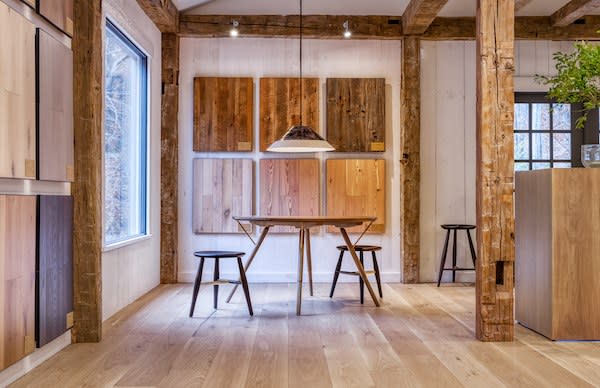 Timber beams and oak floors add texture.