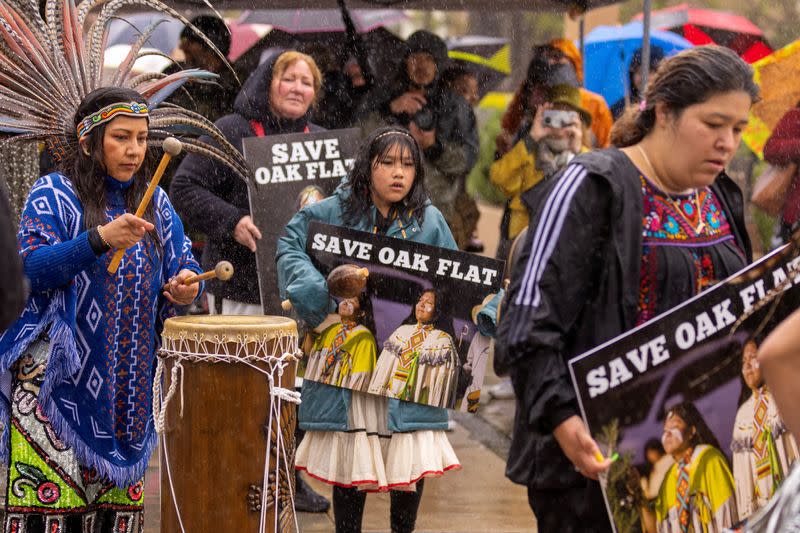 Native American group Apache Stronghold gather outside 9th Circuit Appeal Court in California