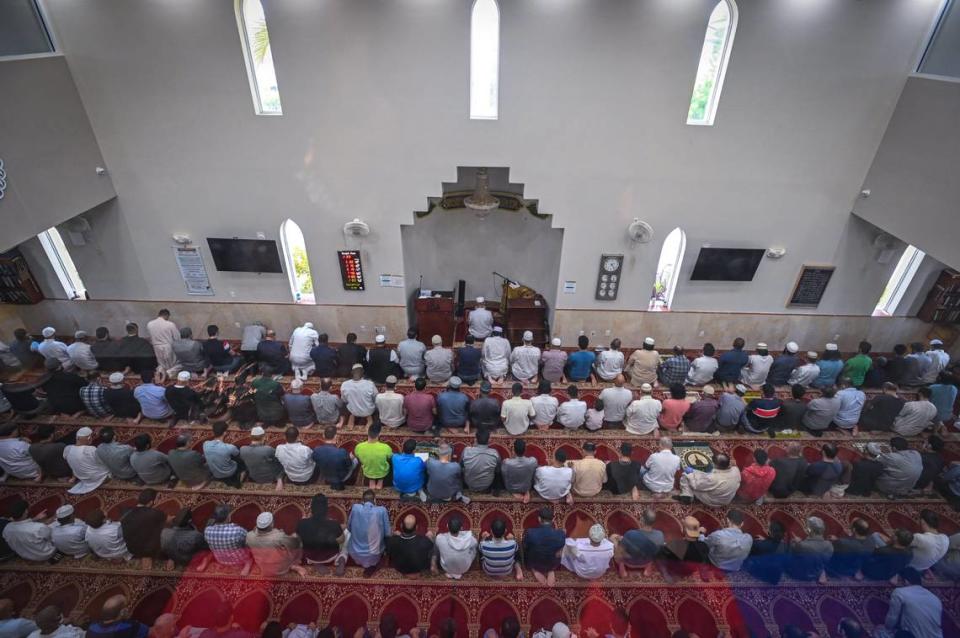 Members of Masjid An-Noor, the mosque connected to The Islamic School of Miami in West Kendall, pray before Ramadan last year. During the 30-day period, Muslims fast from sunrise to sunset to focus on prayer, self-reflection and helping those in need.